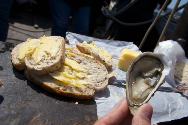 La degustation d'huitres avec du pain et du beurre. Une experience bretonne